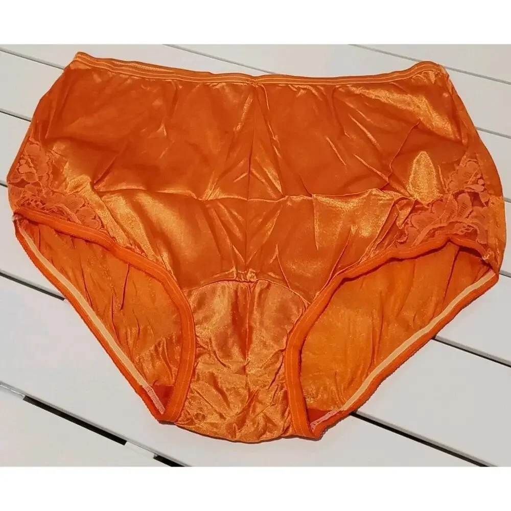 Vanity Fair Lace Nouveau Nylon Full Cut Panty Lace Shiny Amber Orange